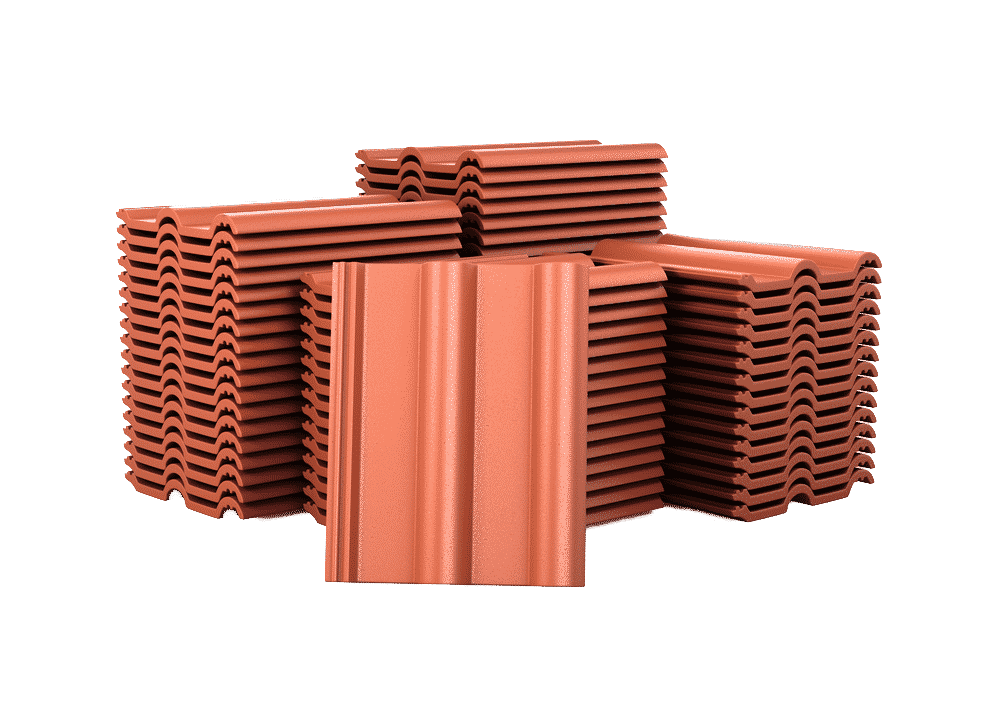 Stack of red shingles for shingle repair services