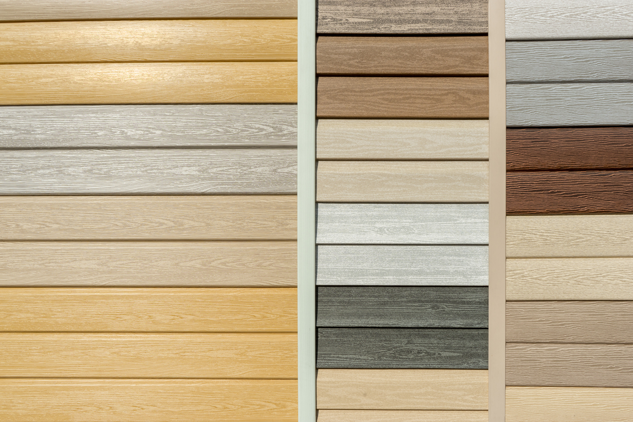 Close-up of a variety of wood siding options, available from local siding contractors