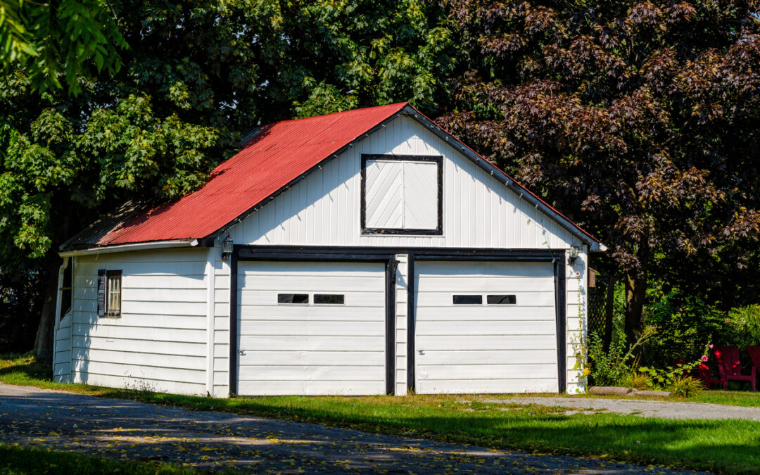White painted, detached, two-car garage