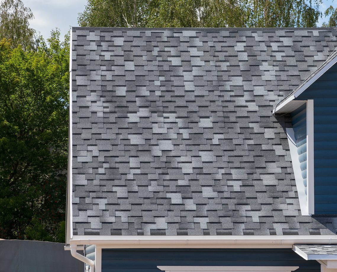 A roof sporting T-lock shingles